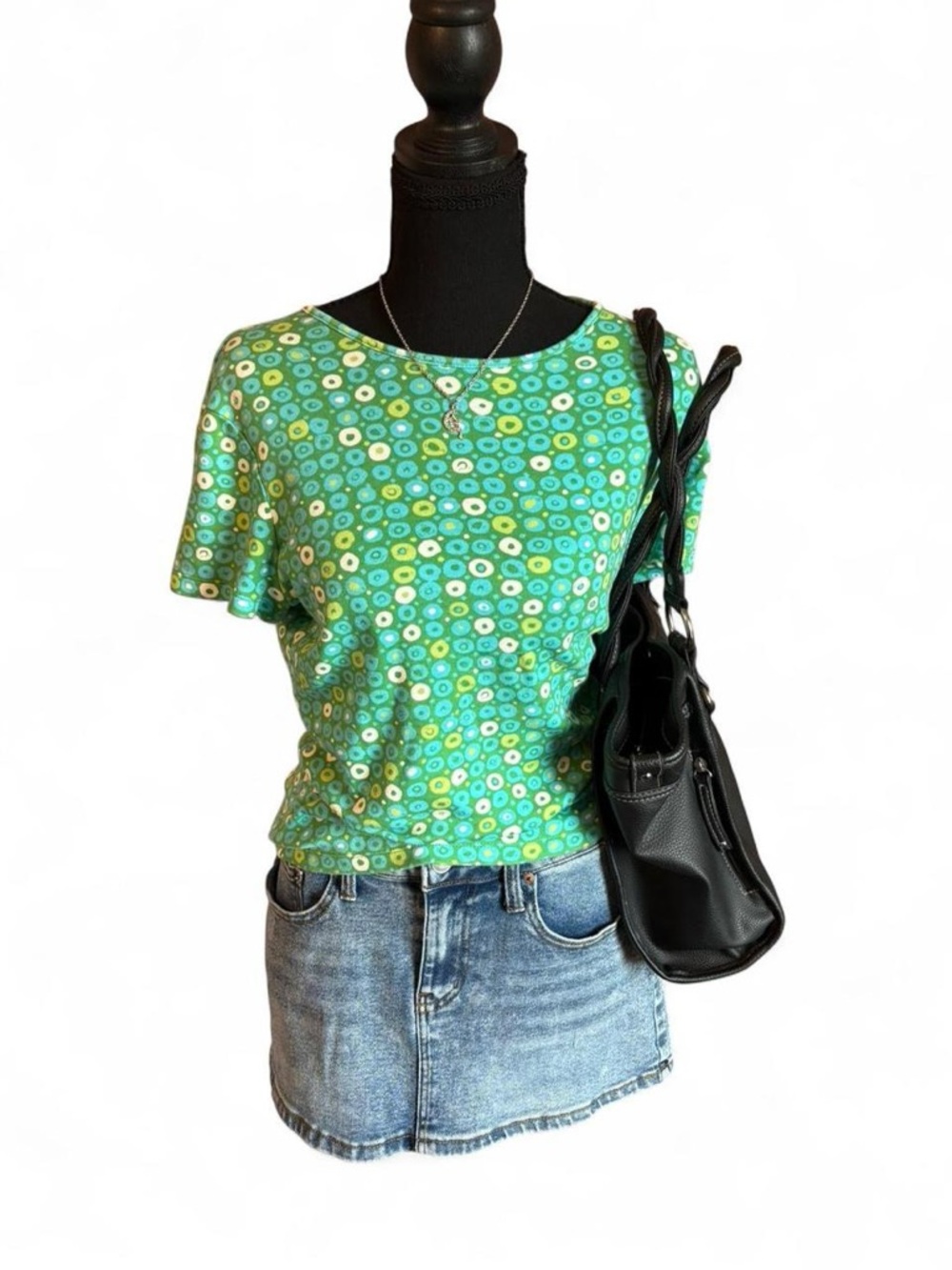 Vintage Croft & Barrow Green Floral Dot Short-Sleeve Women's Top, Size M